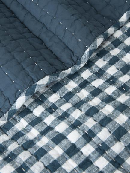 John Lewis Gingham Cotton Quilt, Blue - view 2, Blue