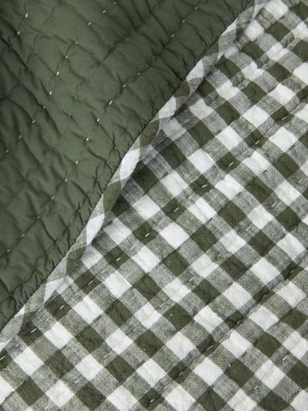 John Lewis Gingham Reversible Quilted Bedspread, Green - view 2, Green
