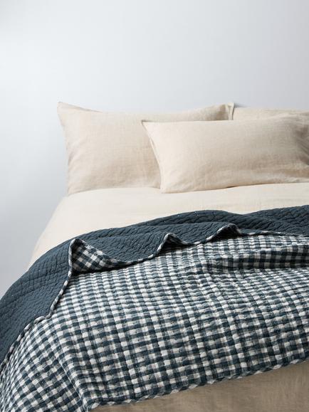 John Lewis Gingham Cotton Bedspread, Blue, Blue