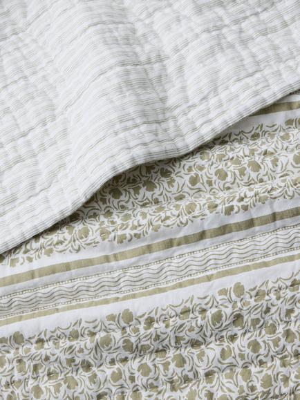 John Lewis Pattern Stripe Quilted Bedspread, Green - view 2, Green