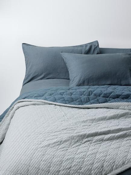 John Lewis Striped Quilted Bedspread, Blue