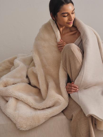 SHLEEP ShleepHalo™ Merino Knit Fleece Weighted Blanket, Sand - view 2, Tropical Sand