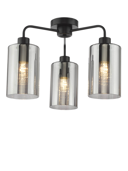 Där Daylin 5 Arm Glass Semi Flush Ceiling Light, Black, Black