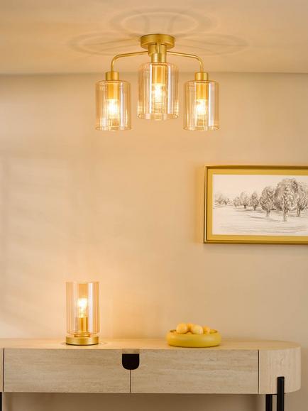 Där Daylin 5 Arm Glass Semi Flush Ceiling Light, Gold - view 2, Gold Gold