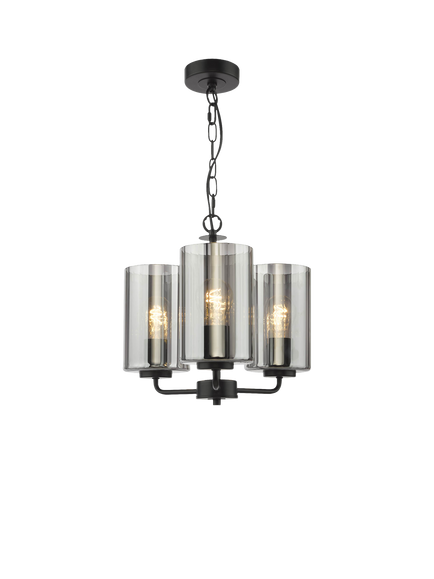 Där Daylin 3 Arm Glass Pendant Ceiling Light, Black, Black