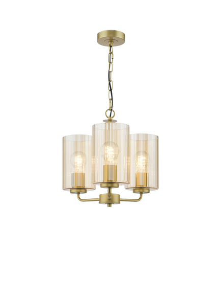 Där Daylin 3 Arm Glass Pendant Ceiling Light, Gold, Gold Gold