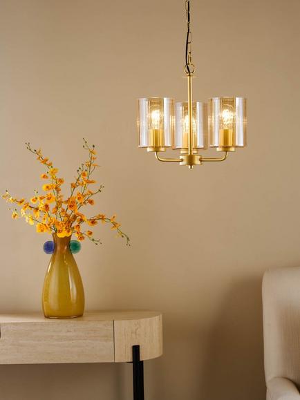 Där Daylin 3 Arm Glass Pendant Ceiling Light, Gold - view 2, Gold Gold