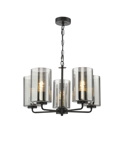 Där Daylin 5 Arm Glass Pendant Ceiling Light, Black, Black
