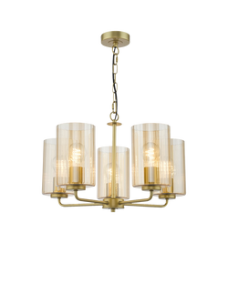 Där Daylin 5 Arm Glass Pendant Ceiling Light, Gold, 
