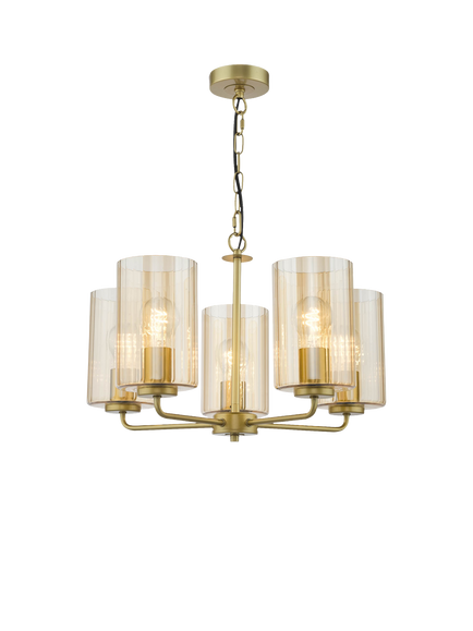 Där Daylin 5 Arm Glass Pendant Ceiling Light, Gold, Gold Gold