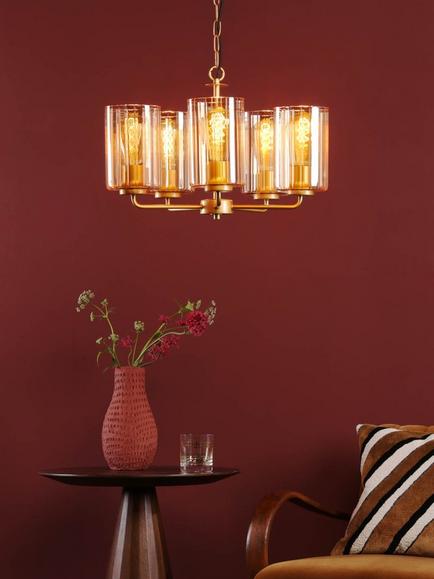 Där Daylin 5 Arm Glass Pendant Ceiling Light, Gold - view 2, Gold Gold
