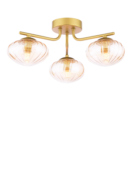 Där Ede 3-Arm Semi Flush Ceiling Light, Gold/Amber, Gold Gold