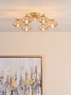 Där Ede 6-Arm Semi Flush Ceiling Light, Gold/Amber - view 2, 