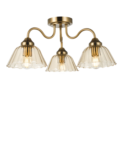 Där Erika 3 Arm Semi Flush Pendant Ceiling Light, Bronze, Bronze