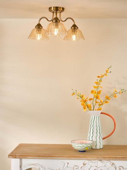 Där Erika 3 Arm Semi Flush Pendant Ceiling Light, Bronze - view 2, Bronze