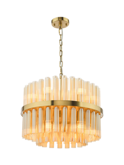 Där Imani 12 Light Ribbed Glass Pendant Ceiling Light, Brass/Amber, 