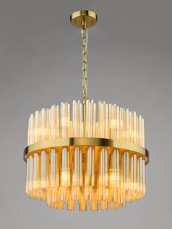 Där Imani 12 Light Ribbed Glass Pendant Ceiling Light, Brass/Amber - view 2, 