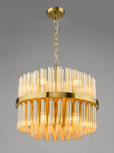 Där Imani 12 Light Ribbed Glass Pendant Ceiling Light, Brass/Amber - view 2, Brass