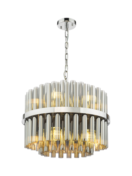 Där Imani 12 Light Ribbed Glass Pendant Ceiling Light, Chrome/Smoke, Grey