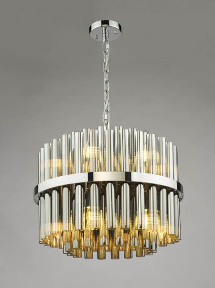Där Imani 12 Light Ribbed Glass Pendant Ceiling Light, Chrome/Smoke - view 2, Grey