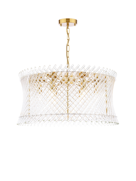 Där Loire 6 Light Pendant Ceiling Light, Brass/Clear, Brass