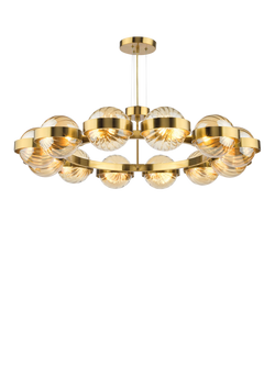 Där Ophira 12 Light Glass Shade Pendant Ceiling Light, Antique Gold/Amber, 