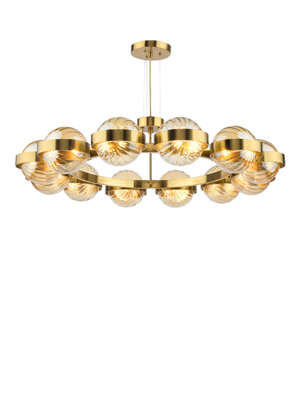 Där Ophira 12 Light Glass Shade Pendant Ceiling Light, Antique Gold/Amber, Gold Gold