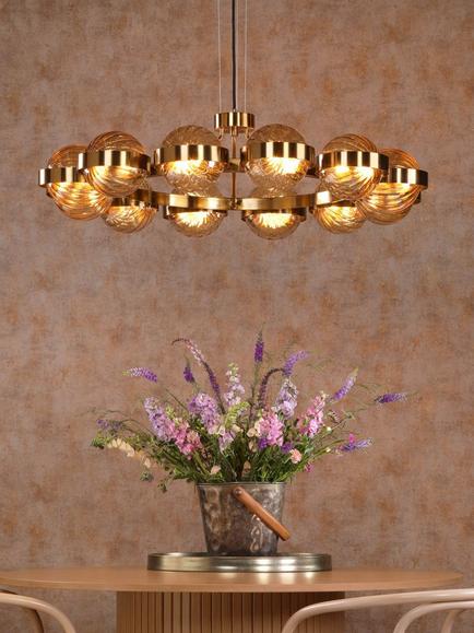 Där Ophira 12 Light Glass Shade Pendant Ceiling Light, Antique Gold/Amber - view 2, Gold Gold