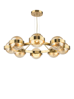 Där Ophira 8 Light Glass Shade Pendant Ceiling Light, Antique Gold/Amber, 