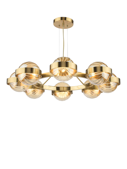 Där Ophira 8 Light Glass Shade Pendant Ceiling Light, Antique Gold/Amber, Gold Gold