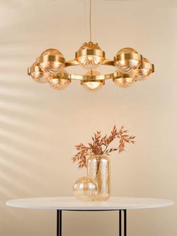 Där Ophira 8 Light Glass Shade Pendant Ceiling Light, Antique Gold/Amber - view 2, 