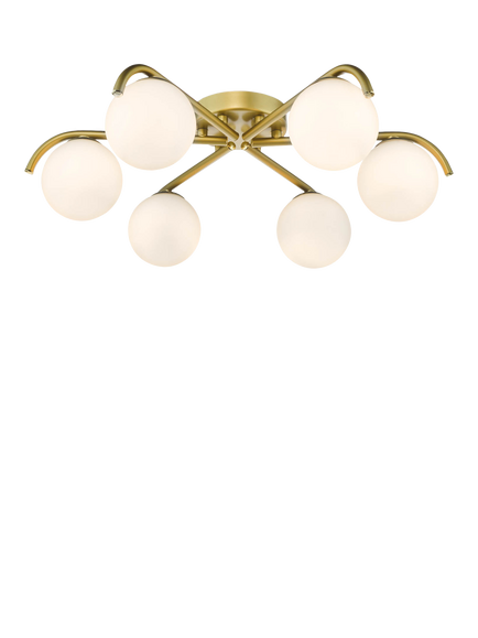 Där Orlena 6 Arm Glass Globe Pendant Flush Ceiling Light, Gold, Gold Gold