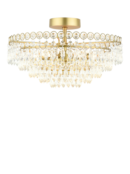 Laura Ashley Enid Semi Flush Crystal Pendant Ceiling Light, Antique Brass, Brass