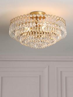 Laura Ashley Enid Semi Flush Crystal Pendant Ceiling Light, Antique Brass - view 2, 