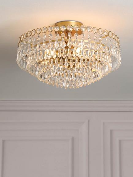 Laura Ashley Enid Semi Flush Crystal Pendant Ceiling Light, Antique Brass - view 2, Brass