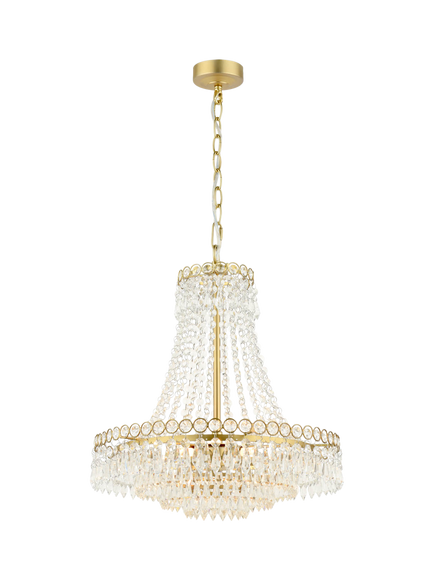 Laura Ashley Enid 5 Arm Crystal Chandelier Ceiling Light, Antique Brass, Brass
