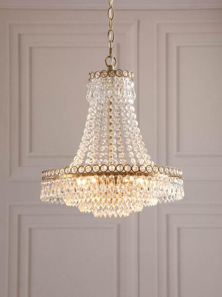 Laura Ashley Enid 5 Arm Crystal Chandelier Ceiling Light, Antique Brass - view 2, Brass
