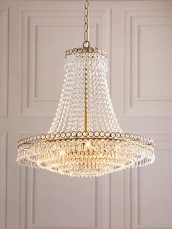 Laura Ashley Enid Grande Crystal Chandelier Ceiling Light, Antique Brass - view 2, 