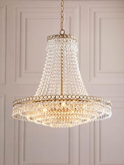 Laura Ashley Enid Grande Crystal Chandelier Ceiling Light, Antique Brass - view 2, Brass