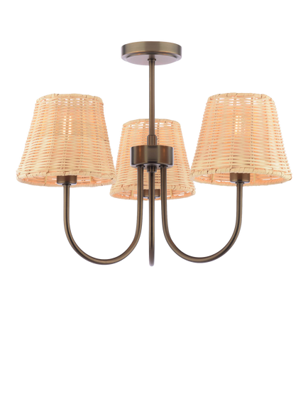 Laura Ashley Hasfield 3 Arm Rattan Semi Flush Ceiling Light, Antique Bronze, Bronze