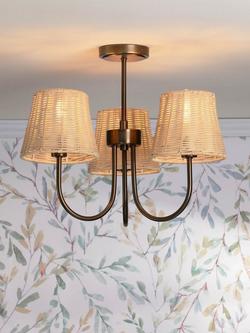 Laura Ashley Hasfield 3 Arm Rattan Semi Flush Ceiling Light, Antique Bronze - view 2, 