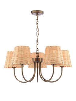 Laura Ashley Hasfield 5 Arm Rattan Pendant Ceiling Light, Antique Bronze, 