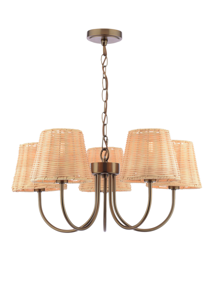 Laura Ashley Hasfield 5 Arm Rattan Pendant Ceiling Light, Antique Bronze, Bronze