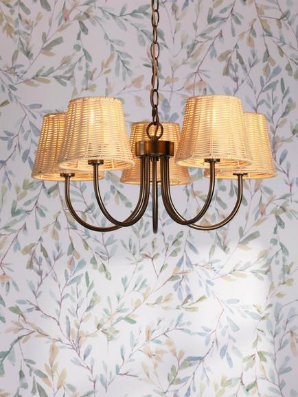 Laura Ashley Hasfield 5 Arm Rattan Pendant Ceiling Light, Antique Bronze - view 2, Bronze