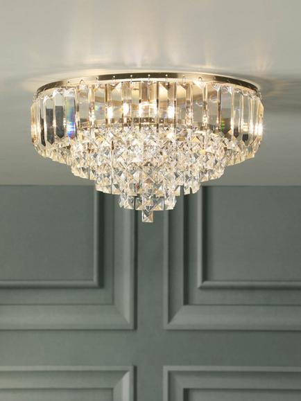 Laura Ashley Vienna Crystal Glass Flush Ceiling Light, Antique Brass - view 2, Brass