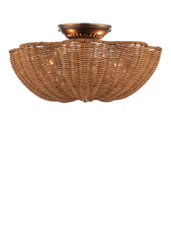 Joules Braywick Rattan Flush Ceiling Light, Natural, 