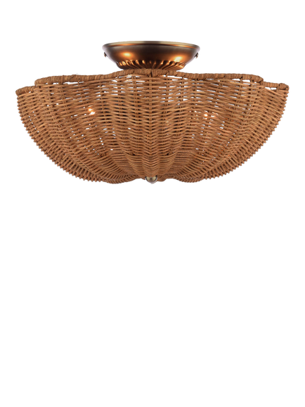 Joules Braywick Rattan Flush Ceiling Light, Natural, Bronze