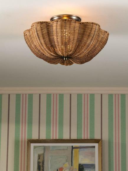 Joules Braywick Rattan Flush Ceiling Light, Natural - view 2, Bronze