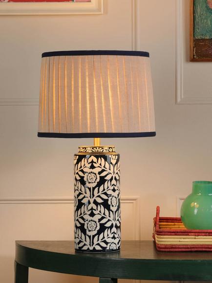 Joules Highclere Glazed Ceramic Base Table Lamp, Navy Blue - view 2, Blue
