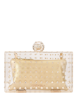 Carvela Cristallo Embellished Clutch Bag, Gold, Gold